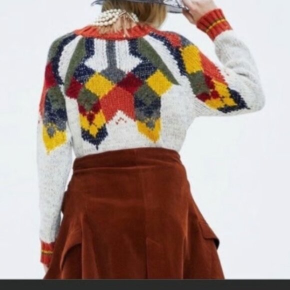 ZARA | Knit Fair Isle Crewneck Sweater Pullover Sz SMALL - Picture 3 of 9